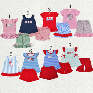 Conjuntos de <span class=keywords><strong>Dos</strong></span> Piezas para Niñas, 8 Estilos, Ropa de Verano, Bordado de Béisbol, Lindos Conjuntos de <span class=keywords><strong>Dos</strong></span> Piezas para Niñas - Product Image 1