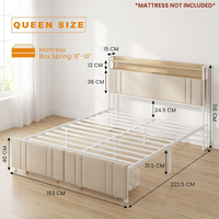 Lit plateforme moderne et durable en métal et bois, taille Queen/Full, inclinable, avec station de charge intégrée, stable et confortable, garantie 3 ans