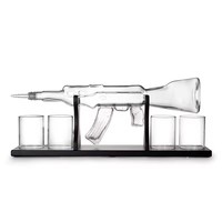 Set de Regalo Decantador con Forma de Pistola AK-47, Decoración para Bar en Casa, Dispensador de Licor con Base, Vaso de Vidrio y Botella de Madera para Vino y Vodka