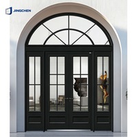 Puerta Corredera de Entrada de Vidrio con Marco de Aluminio Arqueado Moderno Personalizado, Aislamiento Térmico y Acústico, Diseño de Rejilla para Apartamentos Exteriores