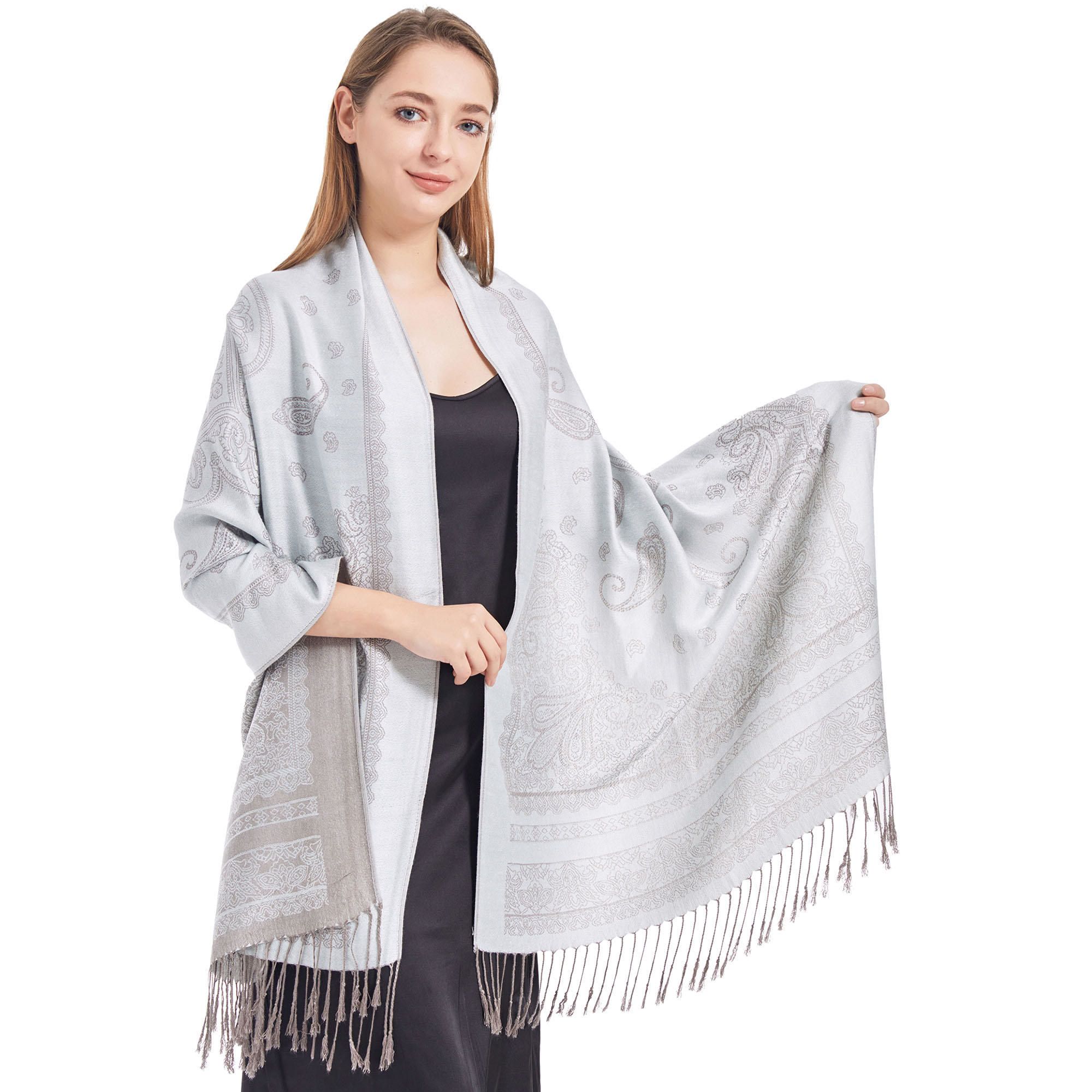 Hot Selling Großhandel Kashmiri Luxus Damen Paisley Muster Schal Open Front Schal Pashmina Wrap Poncho Cape