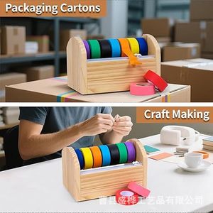 Wooden Tape Cutter Storage Rack Solid Wood <b>Desktop</b> Organizer For Craft Tapes Multi Roll Holder Stationery Storage - Product Image 4