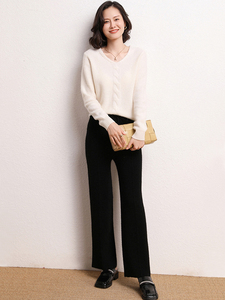 Women Waffle <strong>Knit</strong> Loose Wide Leg Casual Cashmere <strong>Pants</strong> With Drawstring - Product Image 6