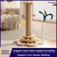Griffoir pour chat résistant à l'usure et anti-déchirure ; Plateforme rotative en bois en forme de patte ; Jouet distributeur de friandises