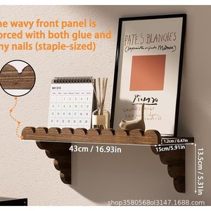 Wooden Wave Shaped <b>Wall</b> Mounted <b>Floating</b> <b>Shelf</b> Solid Wood Storage Rack For Bathroom Cosmetic Organizer Rectangle Durable - Product Image 3