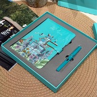 Coffret Cadeau 2 Pièces : Carnet en Cuir PU et Stylo Roller avec Illustration Graffiti Turquoise – Souvenir Publicitaire en Gros