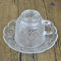Set Cangkir Teh Kopi Cappuccino Kantor Bisnis dari Kaca Buram dengan Tatakan, Cangkir Oat Bermotif Bunga untuk Makan Malam