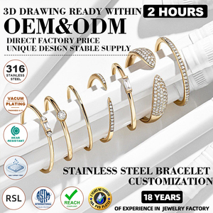 Customization Trendy <strong>Stainless</strong> <strong>Steel</strong> 316L <strong>Bracelets</strong> 18K PVD Gold Plated Durable Hypoallergenic 5A Cubic Zirconia Anti-Tarnish - Product Image 1