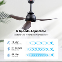 Ventilateur de plafond moderne en fer à 3 pales de 54 pouces avec moteur DC, LED, lumière et télécommande pour une utilisation intérieure et extérieure, chambre à coucher, salon