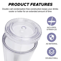 Gobelets isothermes réutilisables sans BPA de 12 oz, 16 oz, 24 oz pour café glacé, tasses à double paroi pour boissons froides, en plastique transparent avec paille et couvercle