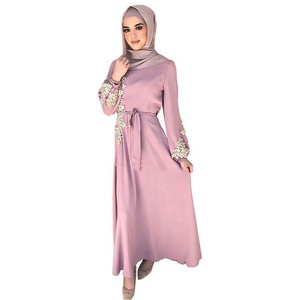 Vestido de pana cálido de otoño-invierno 2026 con cuello sólido, mangas acampanadas, corte en A, estilo paraguas, talla grande, ropa islámica para mujer - Product Image 2