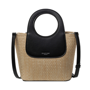 Sac à main tissé pour femme, sac bandoulière noir contrastant avec poignée supérieure, style mode - Product Image 2