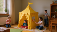 Tente de jeu pour enfants en tissu poreux, style château, pour coin lecture intérieur, mobilier enfant avec design sensoriel intime