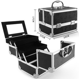 Boîte de rangement portable en cuir pour maquilleur professionnel, grande capacité, miroir, résistante aux chocs, anti-coupure, multicouche - Product Image 6