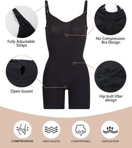 <span class=keywords><strong>SHAPERX</strong></span> Damen Antibakterieller Bauchkontroll-Bodysuit mit Oberschenkellänge-Shorts für einen Lifting-Effekt 78% Nylon 22% Spandex - Product Image 3