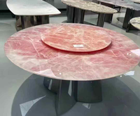 Table à manger ronde en quartz rose naturel, comptoir de cuisine en marbre rose, décoration de meubles de salon