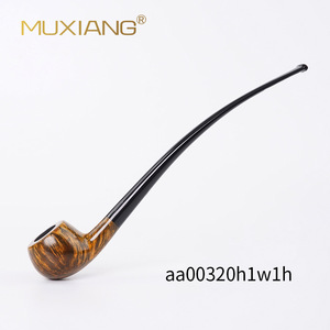 Muxiang Handcrafted Briar Wood Tobacco Pipe Bent Shape Long Handle Solid Wood Smoking Pipe - Product Image 3