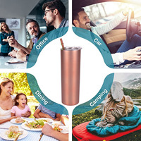 Gobelet isotherme droit de 20 oz en acier inoxydable 304 avec paille, imprimé par sublimation, tasse de voyage thermique pour voiture, maintien au chaud pendant 6 heures