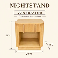 Table de chevet ouverte cannelée avec façade en roseau vertical, étagère de rangement en bois arrondi, mobilier de chambre moderne