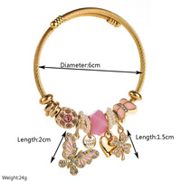 Bracelet DIY transfrontalier Panjia Doraemon en acier inoxydable, design papillon, cœur, trèfle à quatre feuilles, incrusté de diamants, réglable