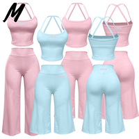 Ensemble de fitness pour femme Milady, couleur unie, débardeur rembourré, coupe ajustée, pantalon large, ensemble de sport 2 pièces, personnalisable