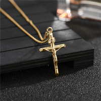 Collier pendentif croix religieuse INRI Jésus-Christ en acier inoxydable plaqué or 18 carats, tendance 2021