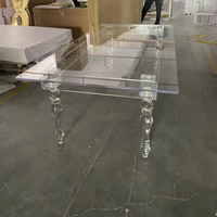 Großhandel Moderner Klarer Acryl-Esstisch in Maßanfertigung, Lucite-Kopftisch mit Geschnitzten Beinen für Hochzeiten, Hotels & Lagerveranstaltungen