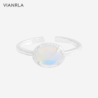 Vianrla S925 argent Sterling pierre de lune argent ouvert réglable Tik tok bague bijoux pour Logo gratuit