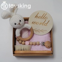 Jouet en peluche lapin rose de luxe, accessoires en coton biologique faits à la main, hochet, anneau de dentition et boîte à souvenirs, ours super doux, cadeau de naissance