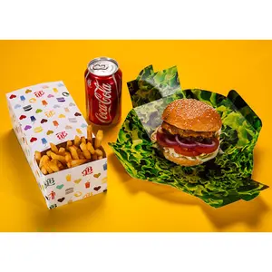 Desain unik tidak beracun ramah lingkungan tahan minyak wadah makanan cepat kotak kemasan Burger kardus