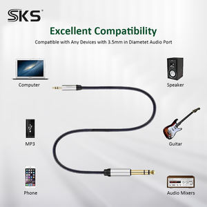 SKS Hoogwaardige vergulde 3.5mm 6.35mm <span class=keywords><strong>TRS</strong></span> snellaadkabel PVC gevlochten dubbel afgeschermd puur koperen geleider 1m/2m LED - Product Image 2