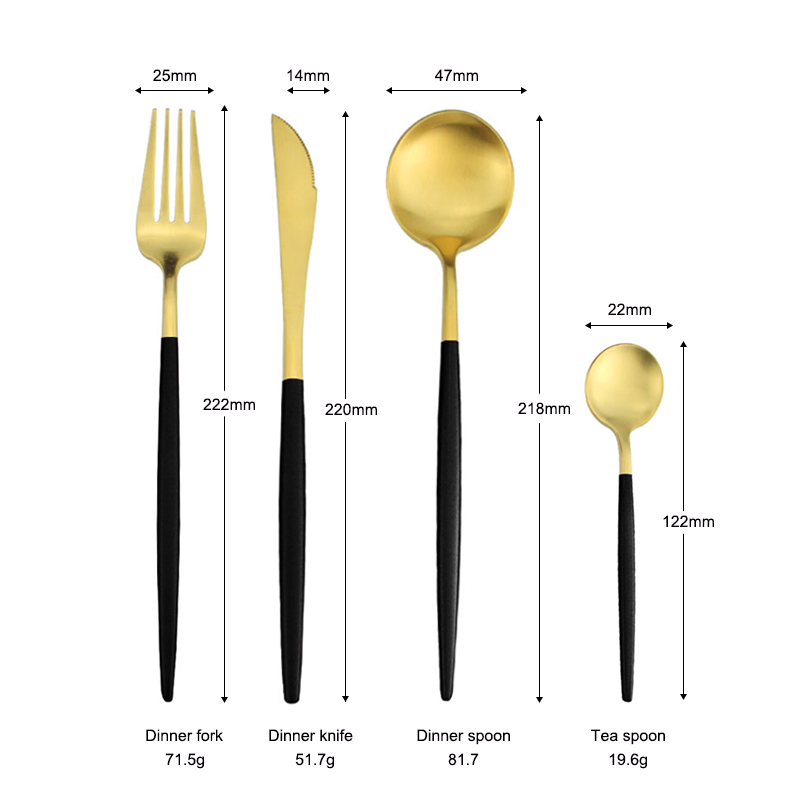 Oro mate + Mango negro-Set de 4 piezas