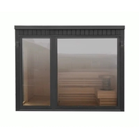 Sauna en bois massif gris foncé écologique avec porte coulissante, sièges à plusieurs niveaux, design moderne pour usage commercial