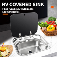 Évier en acier inoxydable 304 pour camping-car avec couvercle en verre trempé et robinet rotatif pliable pour bateau et camping-car