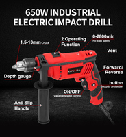 KAFUWELL PA5347 Ensemble de perceuse à percussion électrique professionnelle industrielle de type pistolet 650w Perceuses à main multifonctionnelles avec impact