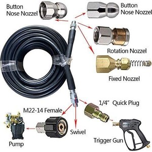 Kit de nettoyage haute pression avec buses et tuyau pour le lavage de voitures et le nettoyage des égouts - Product Image 1