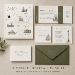 Suite di Cancelleria Personalizzata per Matrimoni all'Estero, Invito con <span class=keywords><strong>Mappa</strong></span> Illustrata della Città <span class=keywords><strong>e</strong></span> Carta d'Imbarco con Itinerario del Weekend - Product Image 5