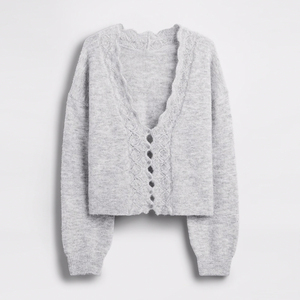 <span class=keywords><strong>Cardigan</strong></span> Corto da <span class=keywords><strong>Donna</strong></span> Wisrise Personalizzato all'Ingrosso, <span class=keywords><strong>Grigio</strong></span> Chiaro, Morbido, con Dettagli Traforati a Occhielli - Product Image 5