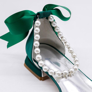New Bow Low Heel Ladies <b>Flats</b> Shoes 2025 <b>Pointed</b> <b>Toe</b> Pearl Ankle Strap Party Wedding for Women Sandals - Product Image 6