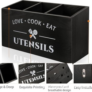 Boîte de rangement en bois pour ustensiles de cuisine, support d'organisation multi-compartiments pour couverts et outils de cuisine, hauteur de 12 pouces - Product Image 3