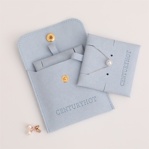 PUPPYSEW Wholesale Light Blue Jewelry Bag With Logo Microfiber Snap Button Jewelry Pouch With Insert Pad Necklace Pouch - Product Image 2