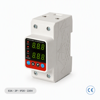 Protector de sobretensión y subtensión ajustable de 63A, monofásico, para carril DIN, con pantalla digital, 220V, 2P, recuperación automática
