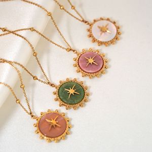 <span class=keywords><strong>Collier</strong></span> en acier inoxydable à étoile octogonale tendance, pendentif en pierre naturelle, <span class=keywords><strong>collier</strong></span> à perles multicolores pour femmes et filles - Product Image 4