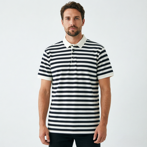 Polo en tricot rayé pour <span class=keywords><strong>homme</strong></span>, coupe classique à manches courtes, col côtelé noir et blanc, vêtements en tricot pour <span class=keywords><strong>homme</strong></span>, vente en gros - Product Image 3