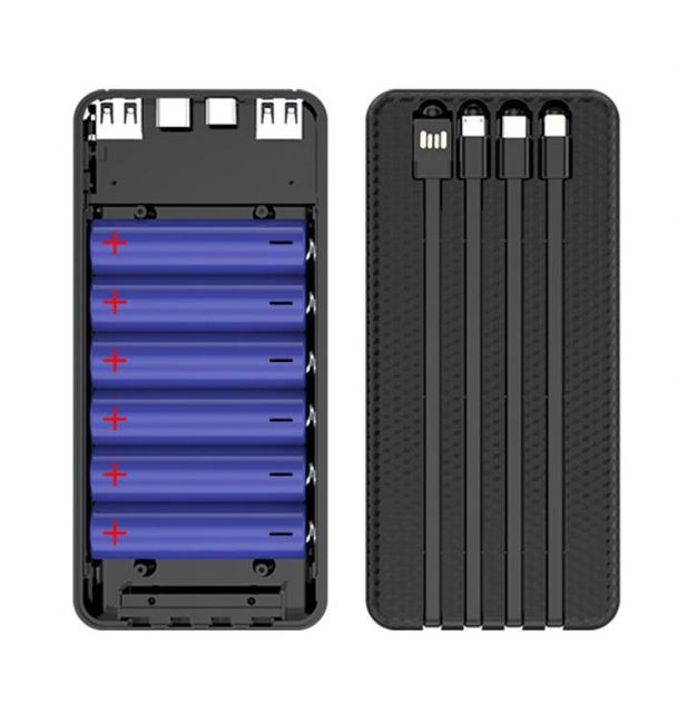 Portable Power Bank Case 6*18650 USB Battery Storage Box Fast Charge DIY Battery Shell Box With Cables 4 Ports