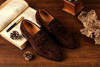 Mocassins pour hommes en daim et cuir de veau vintage, de luxe, de haute qualité, résistants à l'usure, avec semelle extérieure en caoutchouc antidérapante, marron, chaussures décontractées