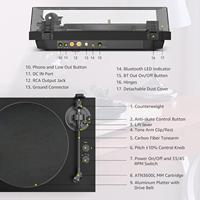 Tocadiscos de Vinilo de 2 Velocidades con Transmisión por Correa, Sonido de Alta Fidelidad y Altavoces Integrados