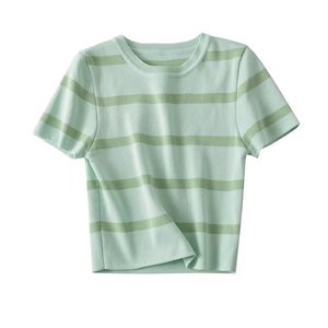 SHENZHU Suéter de Punto Corto de Seda Helada para <span class=keywords><strong>Mujer</strong></span>, Novedad Primavera 2024, Estilo Chic y Vintage, Manga Corta, Pullovers Elegantes para <span class=keywords><strong>Mujer</strong></span> - Product Image 3
