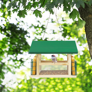 Comedero colgante de lujo para pájaros salvajes de gran capacidad, casa de pájaros de madera Natural para jardín exterior - Product Image 6