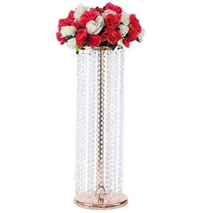 Standar bunga meja pesta pernikahan, penyangga bunga dengan rantai kristal, dekorasi standar jalan
